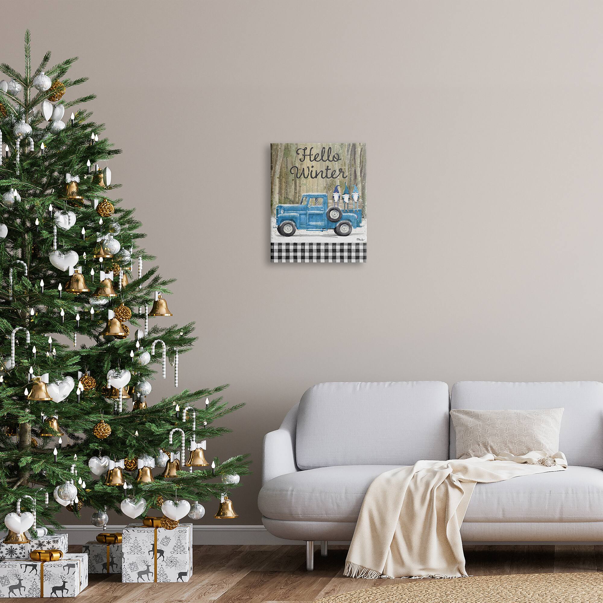 Stupell Industries Hello Winter Plaid Gnomes Canvas Wall Art